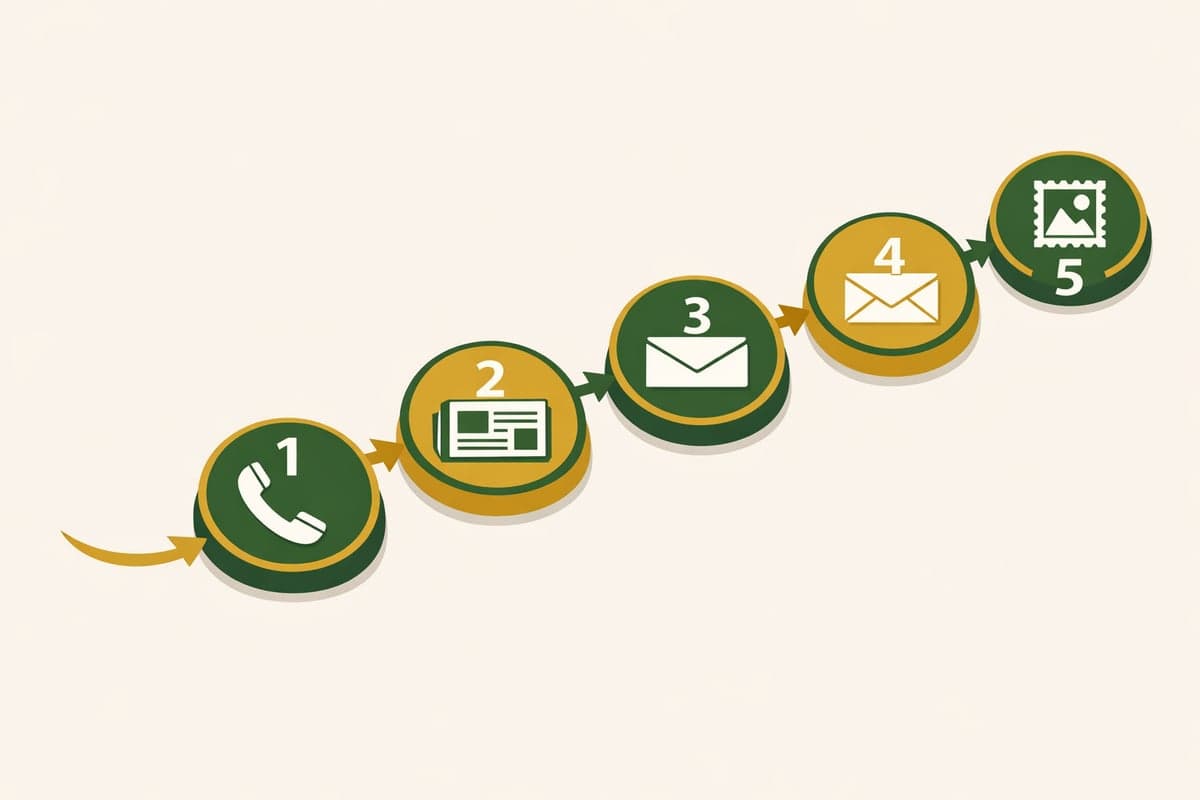 Step-by-step process illustrated as connected stepping stones with icons for each stage of LLC publication