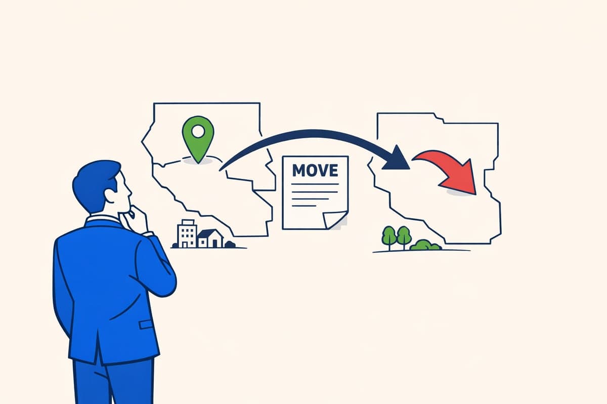 Illustration of a map showing an LLC's address being redirected from Westchester County to Albany County